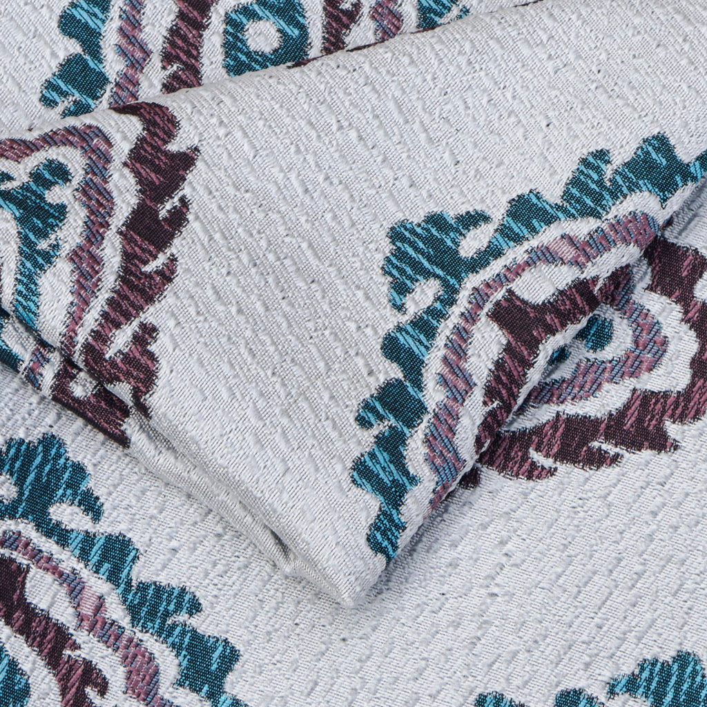Burgundy Teal Damask Jacquard Weave Textured Curtain Panels