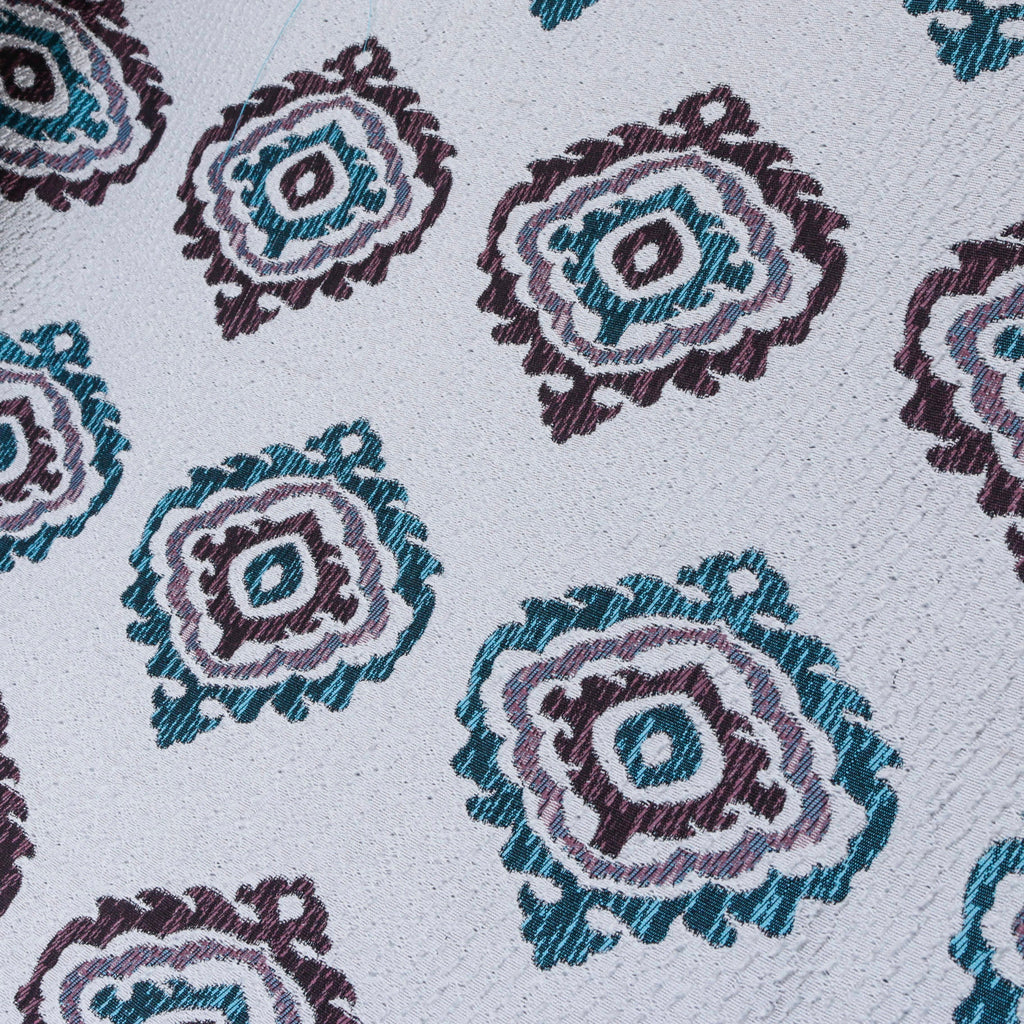 Burgundy Teal Damask Jacquard Weave Textured Curtain Panels