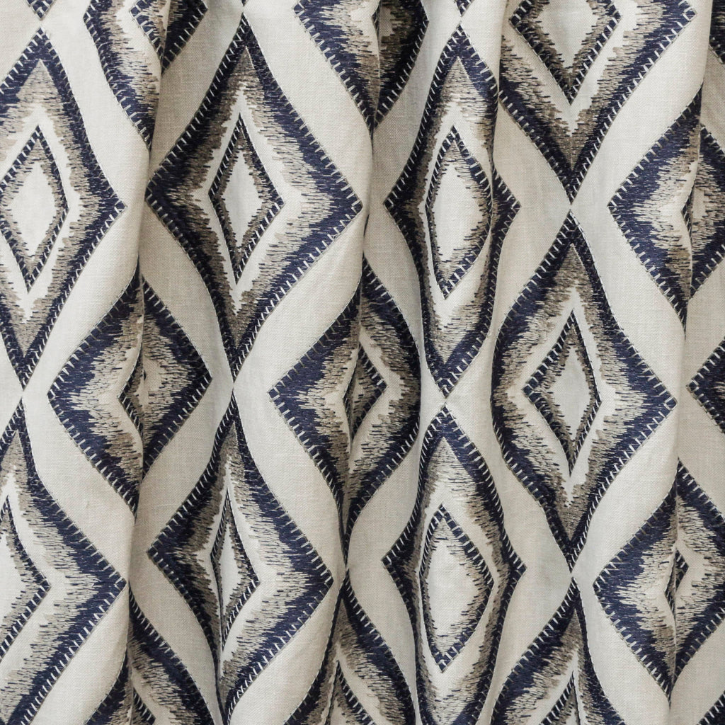 Blue Diamonds Embroidered Cotton Linen Curtain Panels