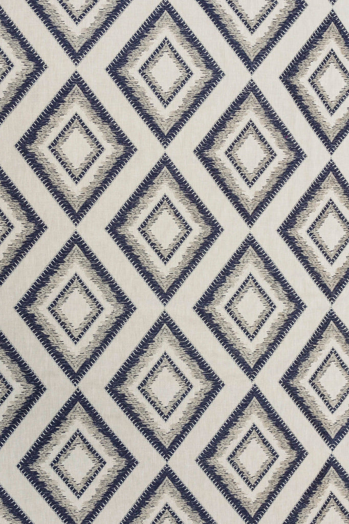 Blue Diamonds Embroidered Cotton Linen Curtain Panels