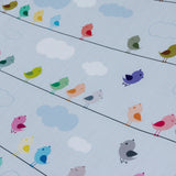 Light Blue Cute Birds Kids Printed Cotton Curtain Panels