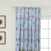 Light Blue Cute Birds Kids Printed Cotton Curtain Panels