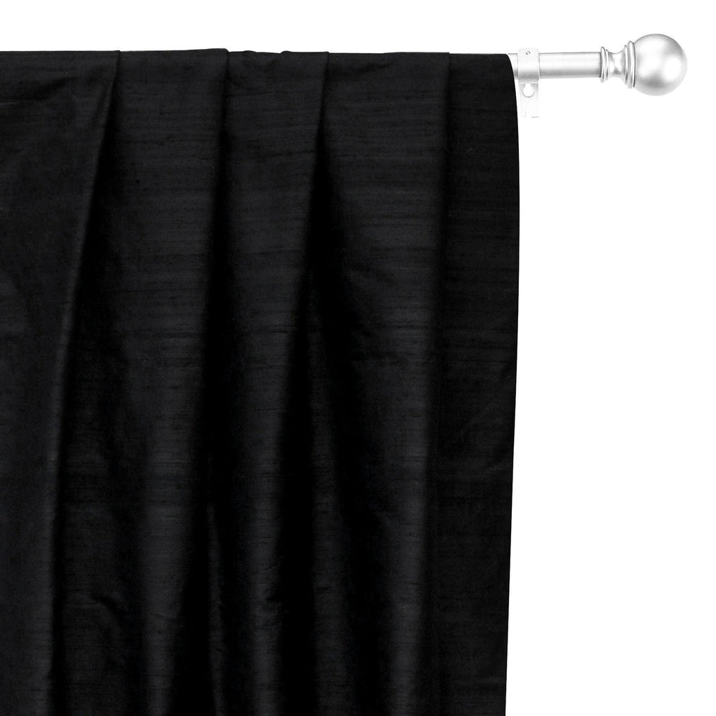 Black Pure Silk Dupioni Curtain Panels