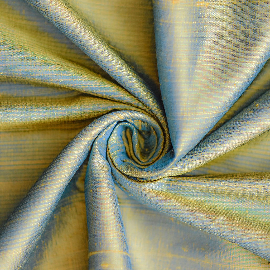 Turquoise, Gold Silk Dupioni Fabric By The Metre