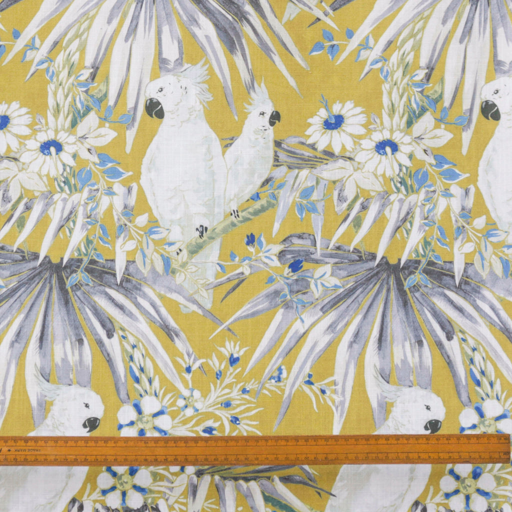 White N Blue Parrots Printed Cotton Curtain Panels