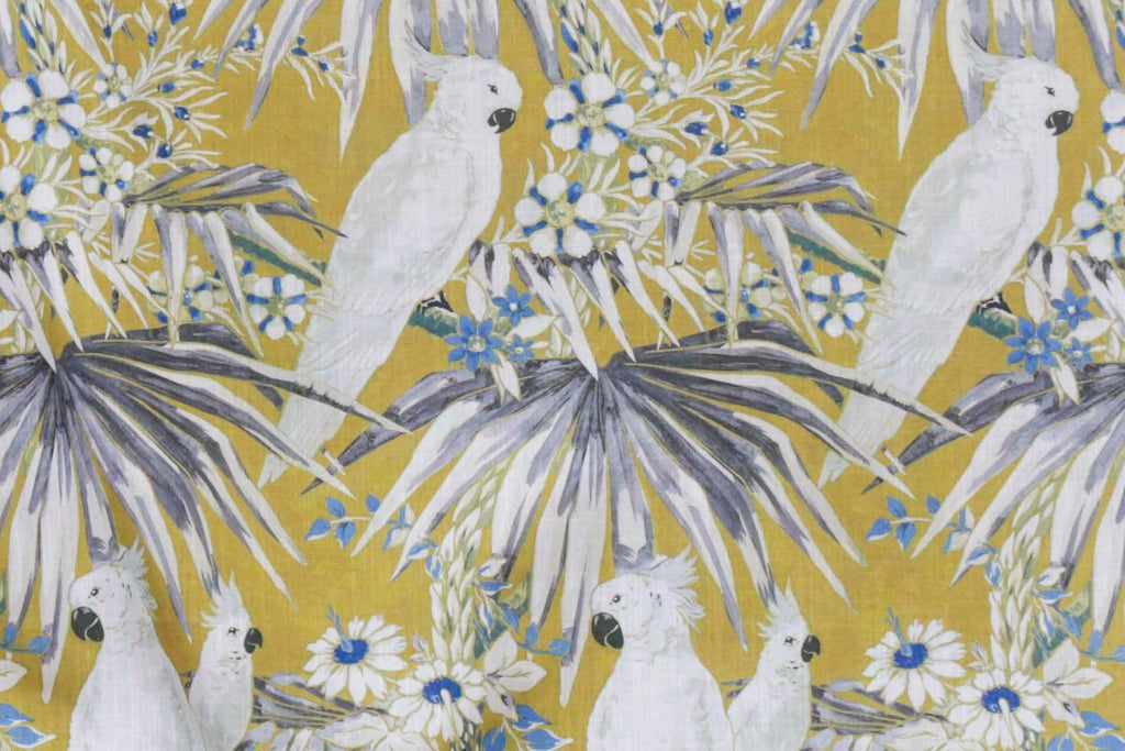 White Parrots Cotton Fabric By The Metre