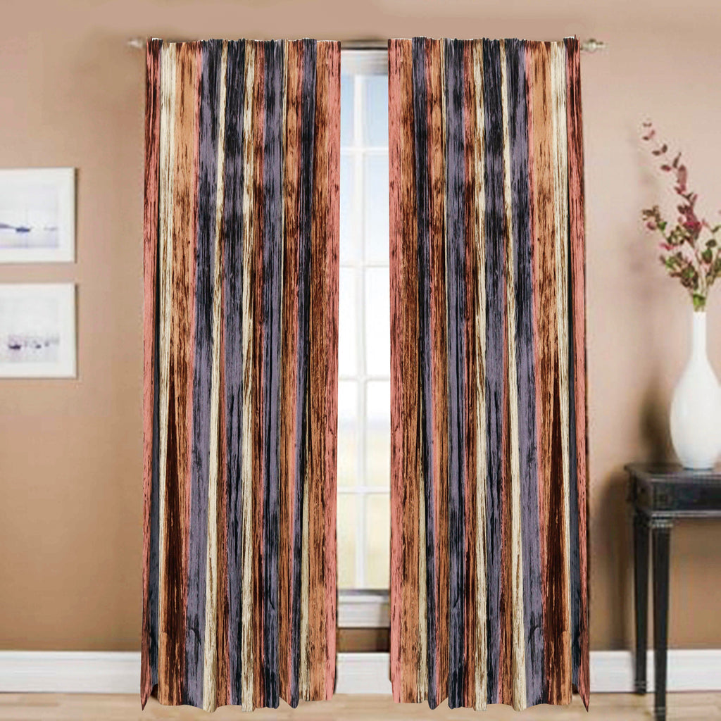 Ombre Striped Rust, Gold Crushed Velvet Curtain Panels