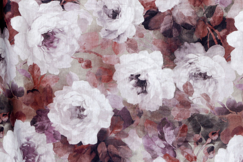 Dreamy Roses Purple, Maroon Printed Cotton Curtain Panels