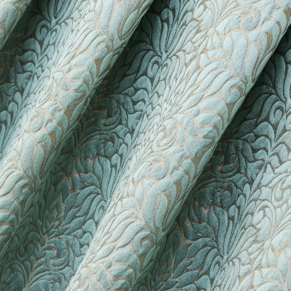 Teal Floral Damask Jacquard Weave Curtain Panels