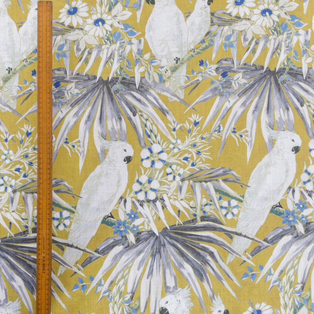 White Parrots Cotton Fabric By The Metre