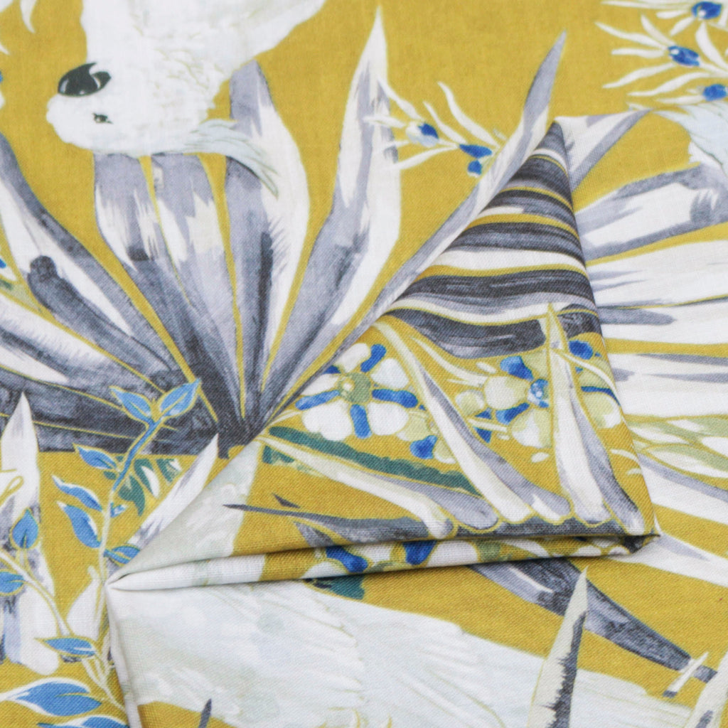 White N Blue Parrots Printed Cotton Curtain Panels