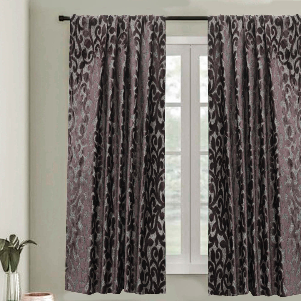 Dark Brown Velvet Flower Jacquard Velvet Curtain Panels