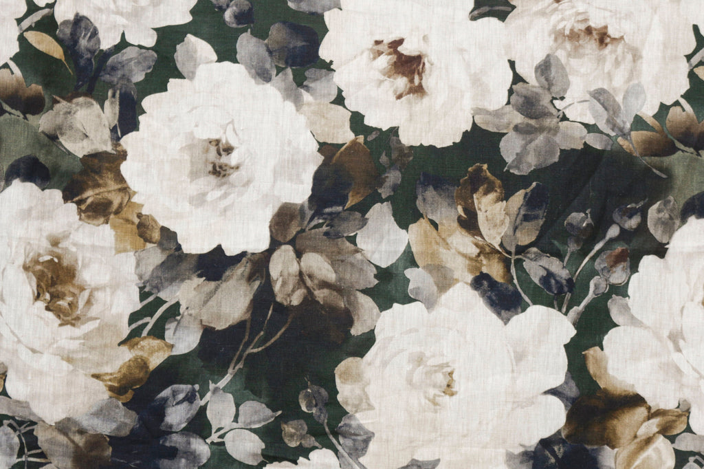 Midnight Roses Green, Brown Printed Cotton Curtain Panels