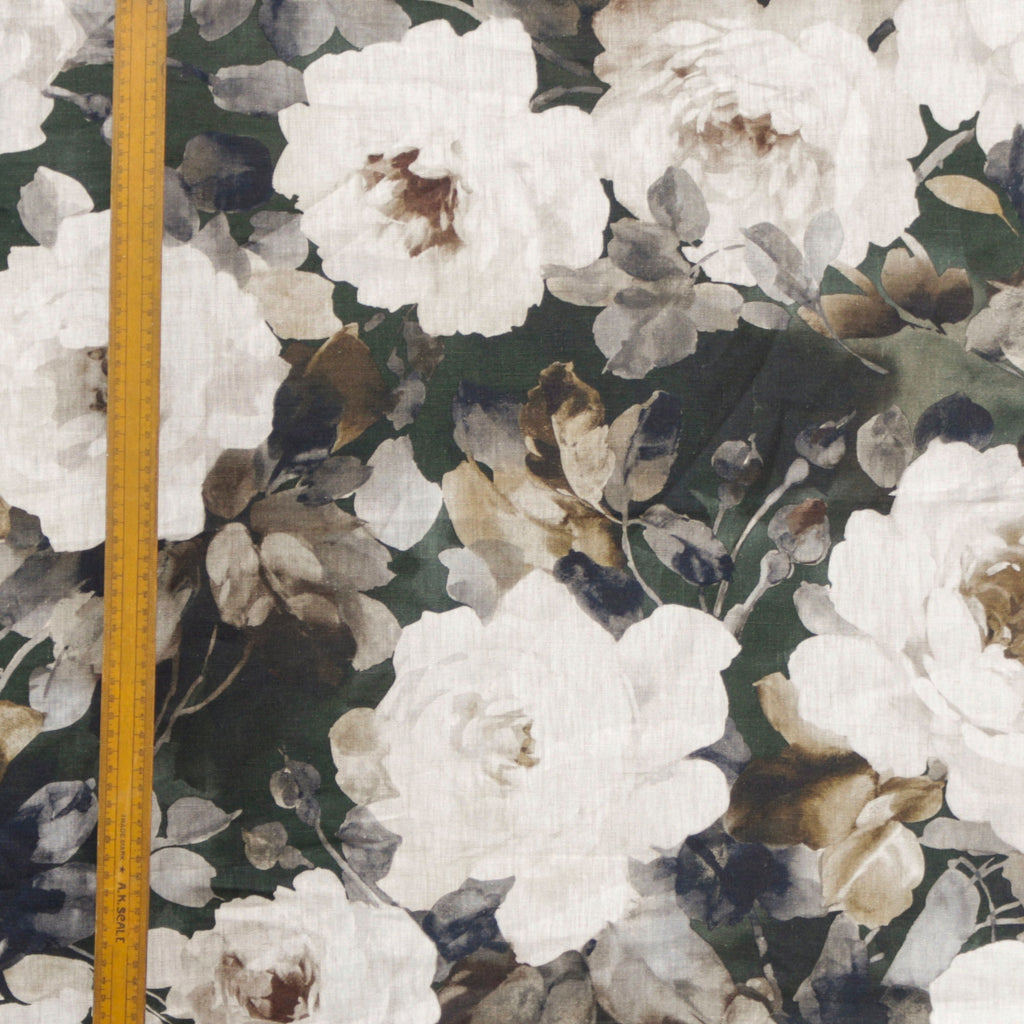 Midnight Roses Green, Brown Printed Cotton Curtain Panels