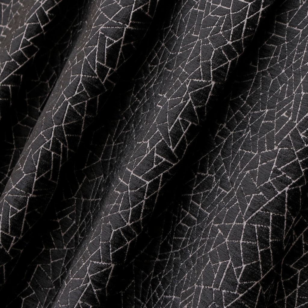 Black Gray Web Jacquard Velvet Abstract Curtain Panels