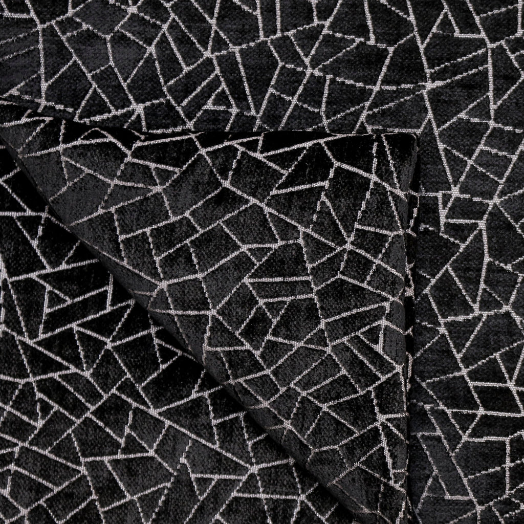 Black Gray Web Jacquard Velvet Abstract Curtain Panels