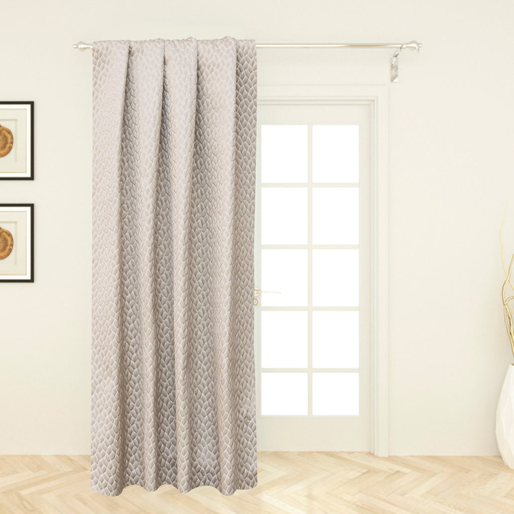 Cream Hexagon Geometric Jacquard Weaved Curtain Panels