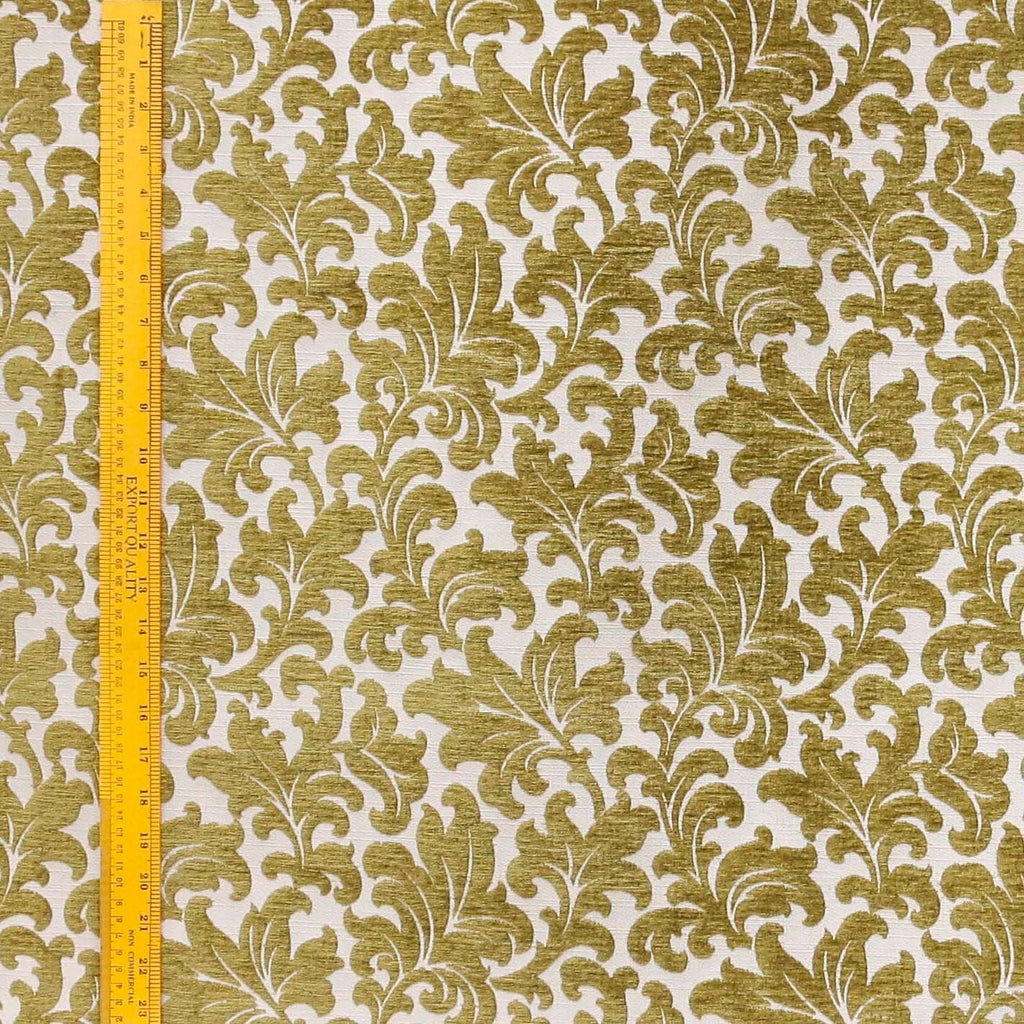 Chartreuse Flowers Jacquard Velvet Fabric By The Metre