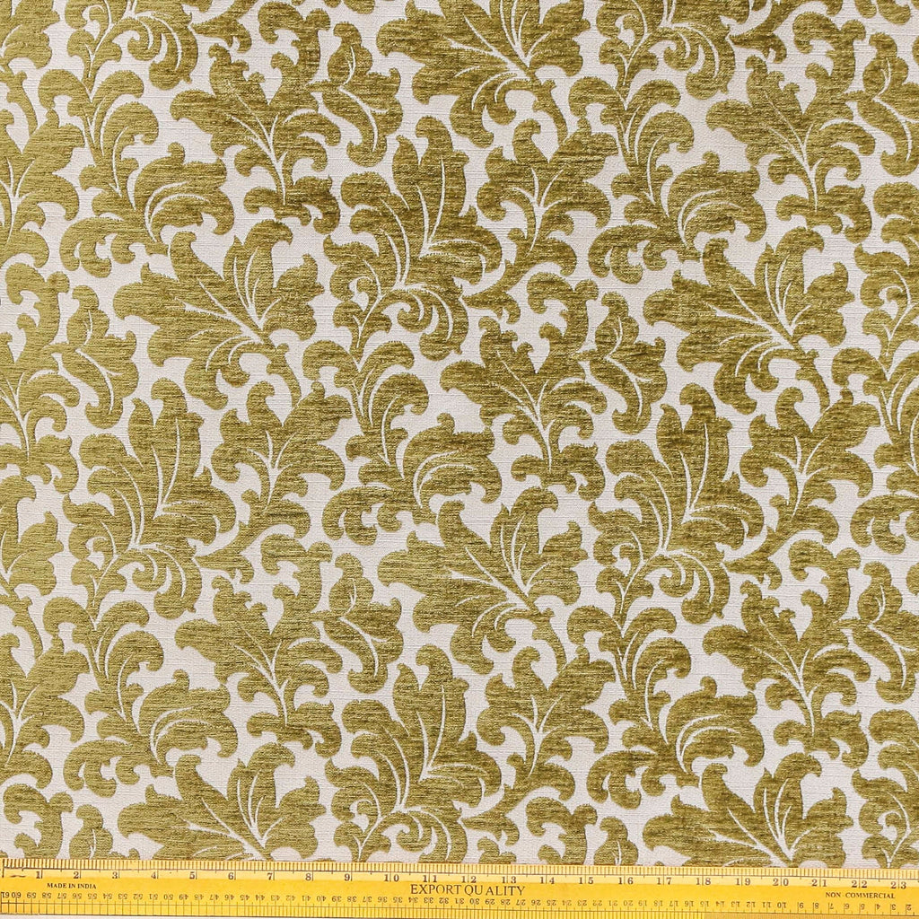Chartreuse Flowers Jacquard Velvet Fabric By The Metre