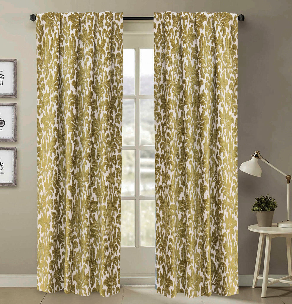 Chartreuse Flowers Floral Jacquard Velvet Curtain Panels