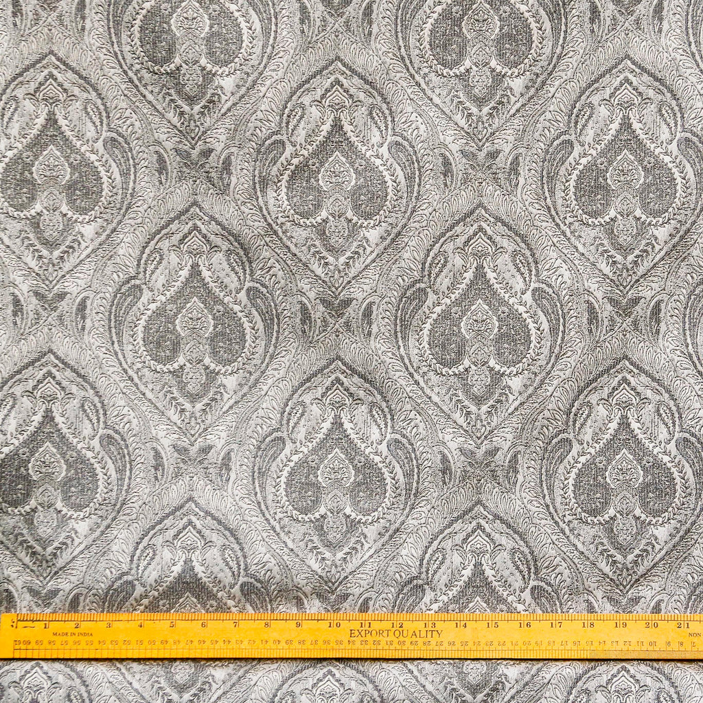 Grey And Cream Jacquard Velvet Fabric By The Metre