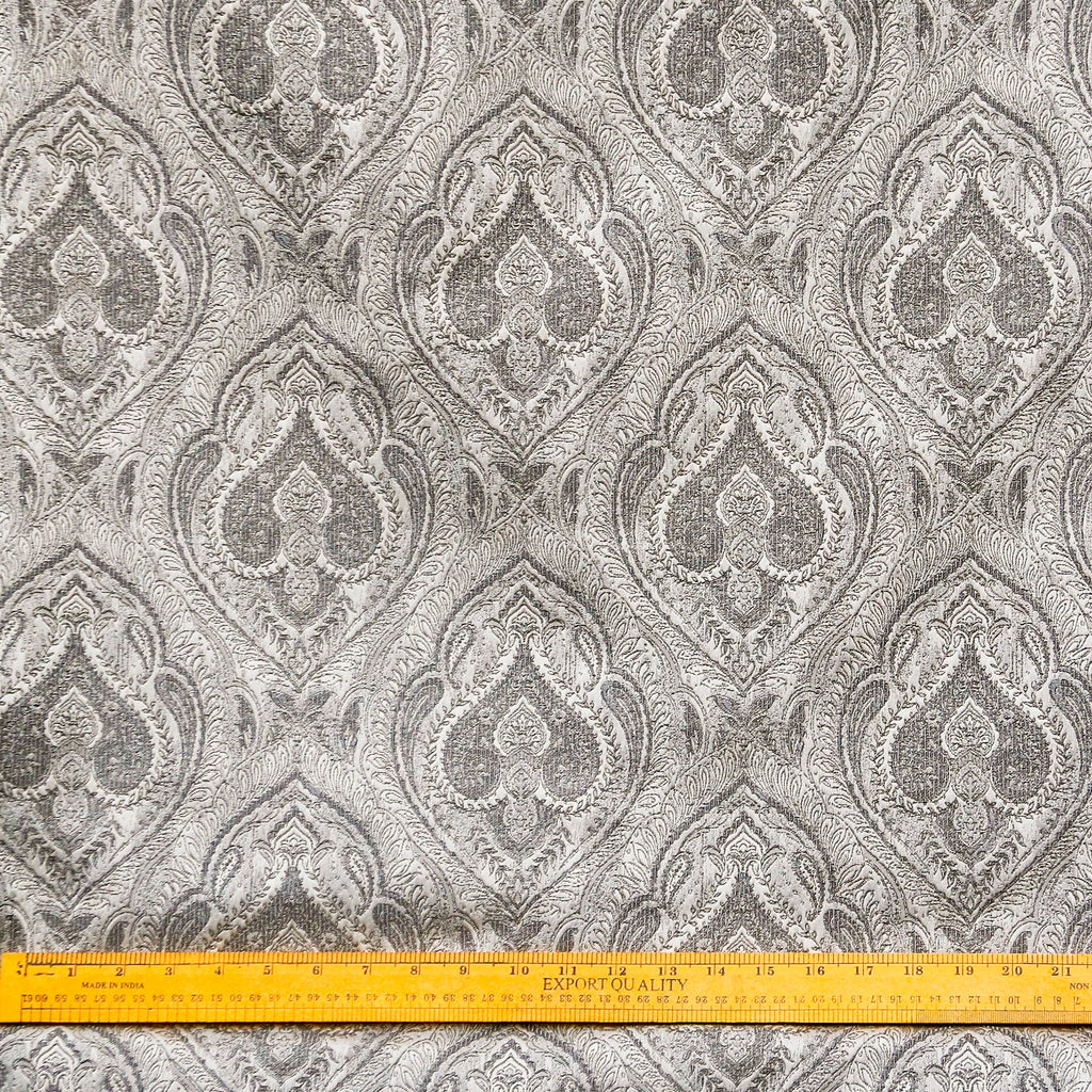 Grey N Cream Paisley Damask Jacquard Weave Curtain Panels