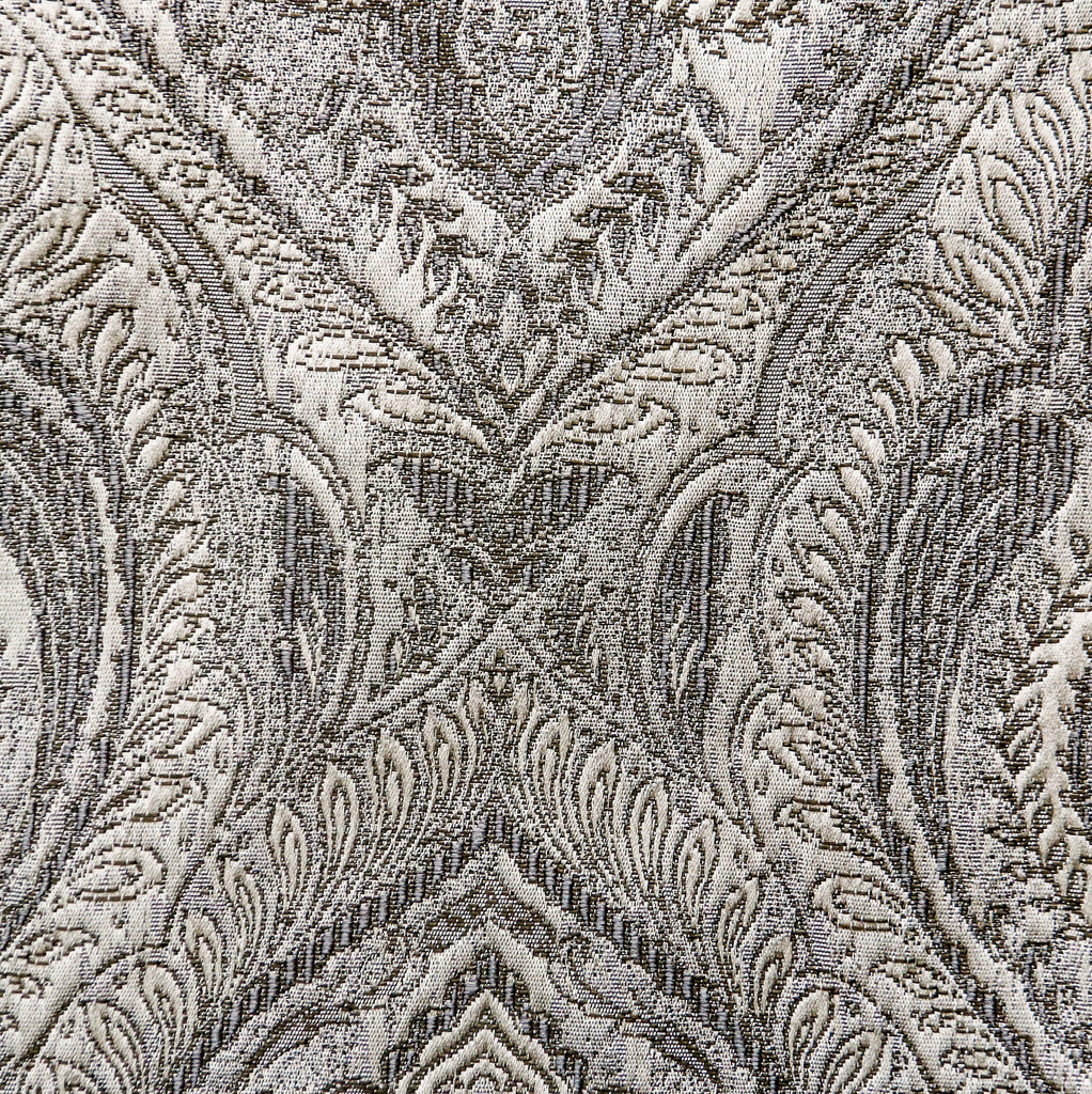 Grey N Cream Paisley Damask Jacquard Weave Curtain Panels