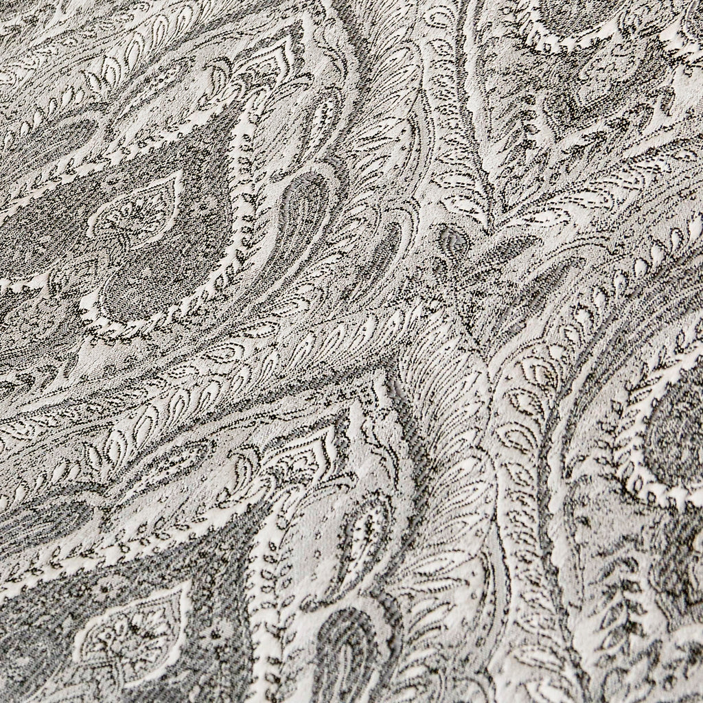 Grey N Cream Paisley Damask Jacquard Weave Curtain Panels