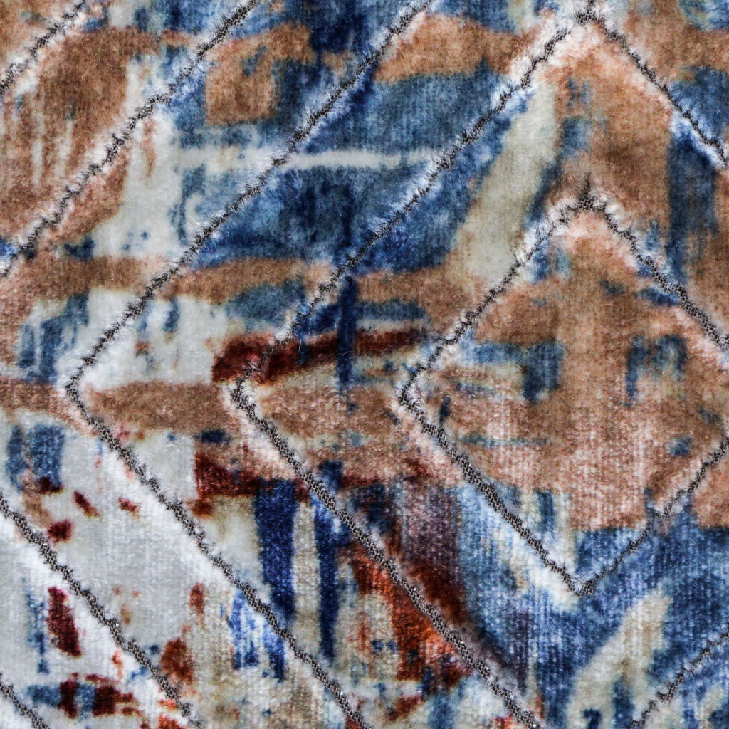 Artistic Ivory, Blue Printed Velvet Geometric Curtain Panels