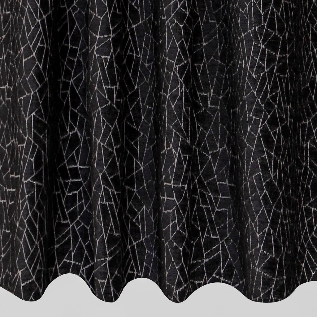 Black Gray Web Jacquard Velvet Abstract Curtain Panels