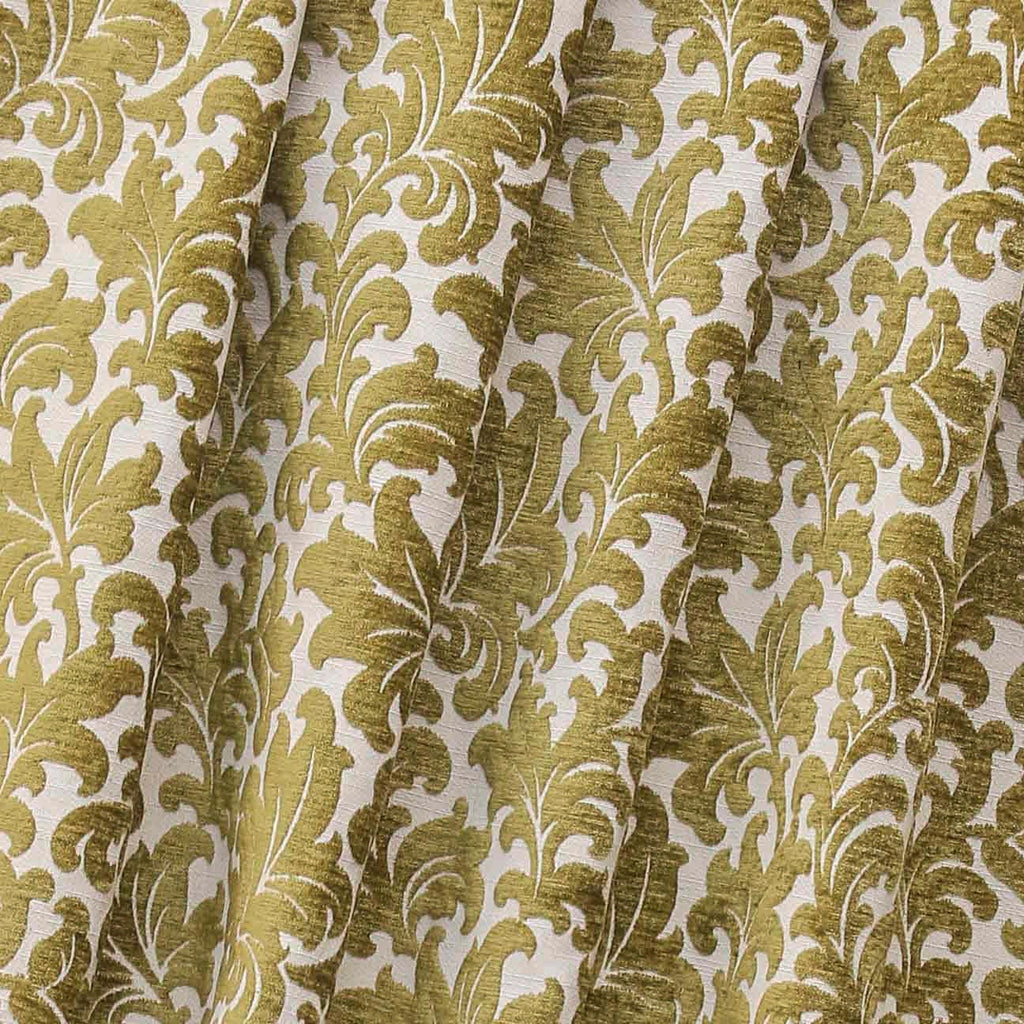 Chartreuse Flowers Jacquard Velvet Fabric By The Metre