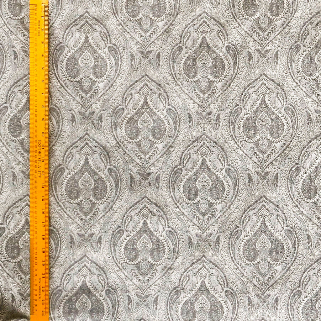 Grey N Cream Paisley Damask Jacquard Weave Curtain Panels