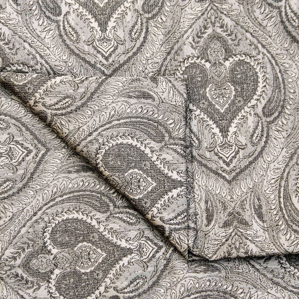 Grey And Cream Jacquard Velvet Fabric By The Metre