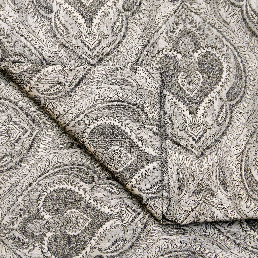 Grey N Cream Paisley Damask Jacquard Weave Curtain Panels