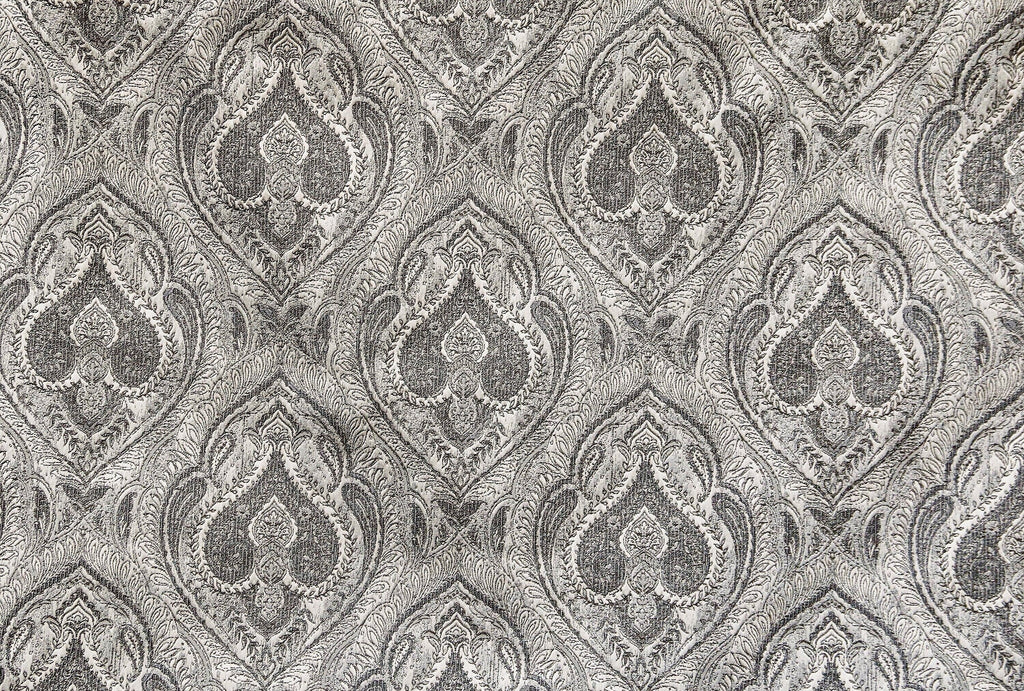 Grey And Cream Jacquard Velvet Fabric By The Metre