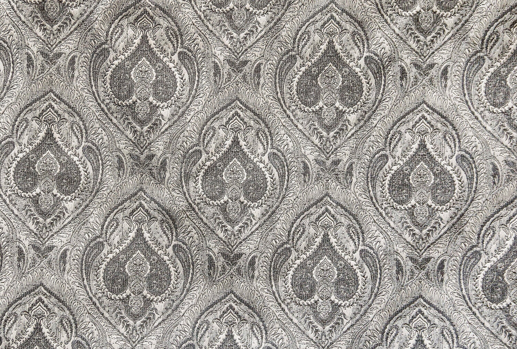 Grey N Cream Paisley Damask Jacquard Weave Curtain Panels