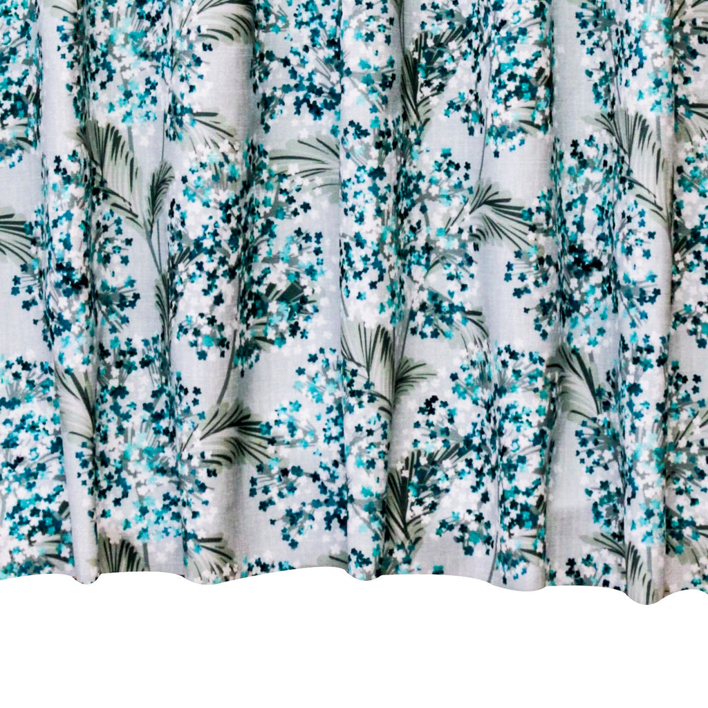 Turquoise Blue Flowers Printed Cotton Curtain Panels