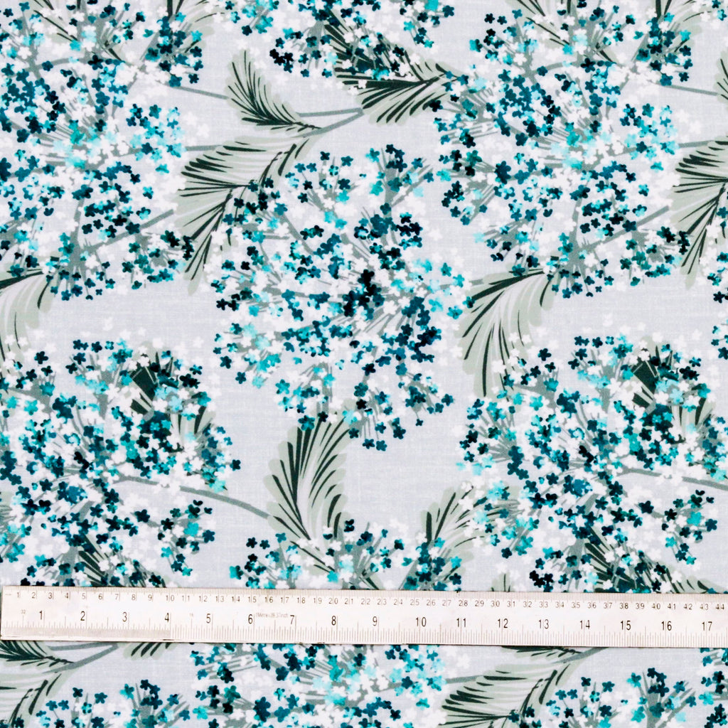 Turquoise Blue Flowers Printed Cotton Curtain Panels