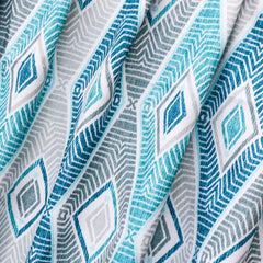 Blue Egyptian Printed Cotton Geometric Curtain Panels
