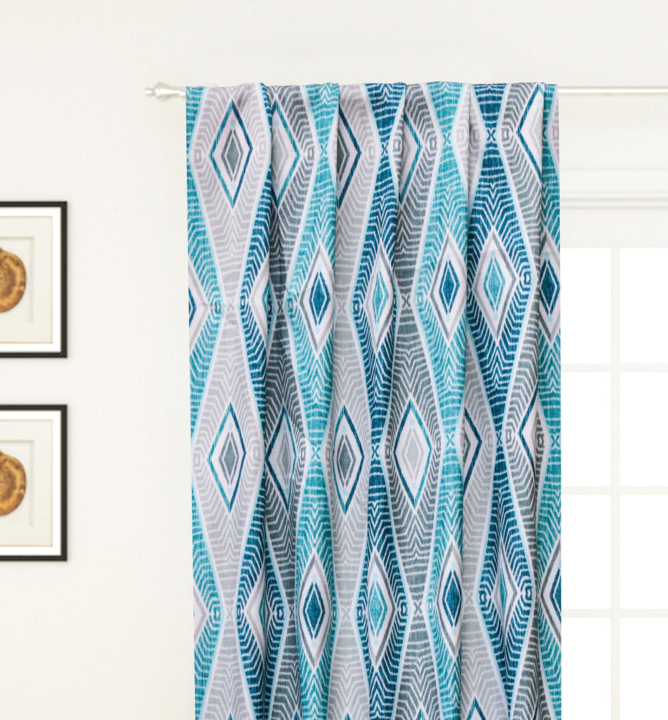 Blue Egyptian Printed Cotton Geometric Curtain Panels