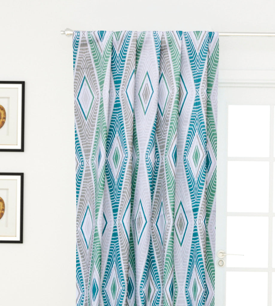 Green Egyptian Pattern Print Cotton Geometric Curtain Panels