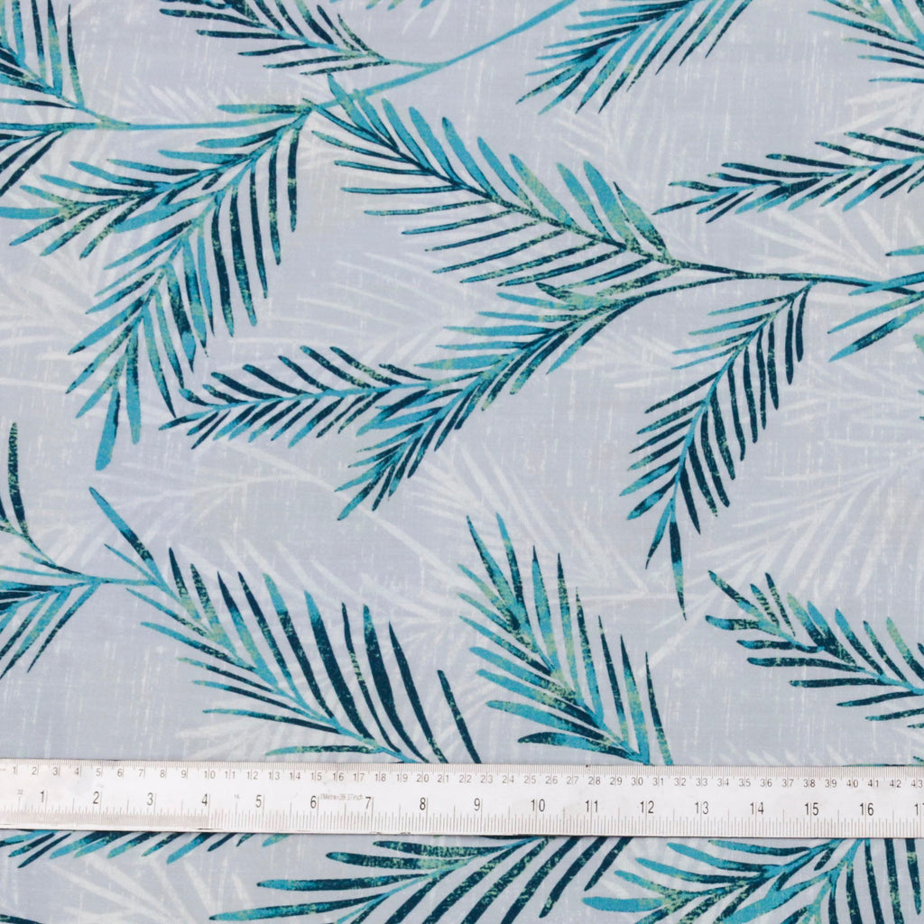 Turquoise Blue Shrubs Printed Cotton Curtain Panels