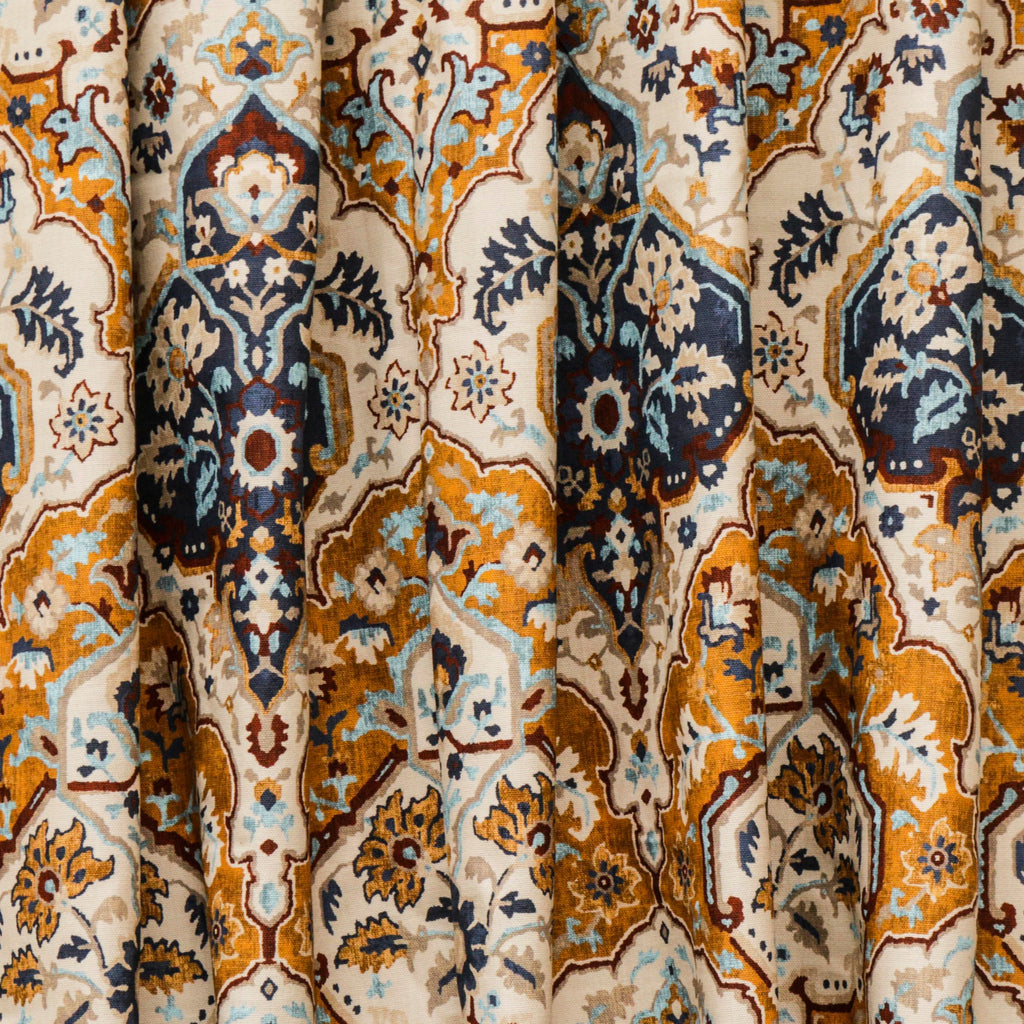 Cream Traditional Damask Printed Cotton Curtain Panels