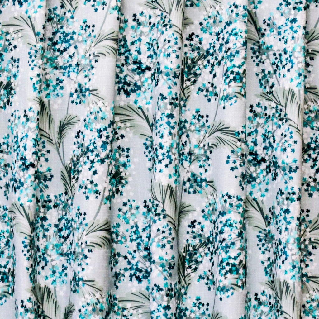 Turquoise Blue Flowers Cotton Fabric By The Metre