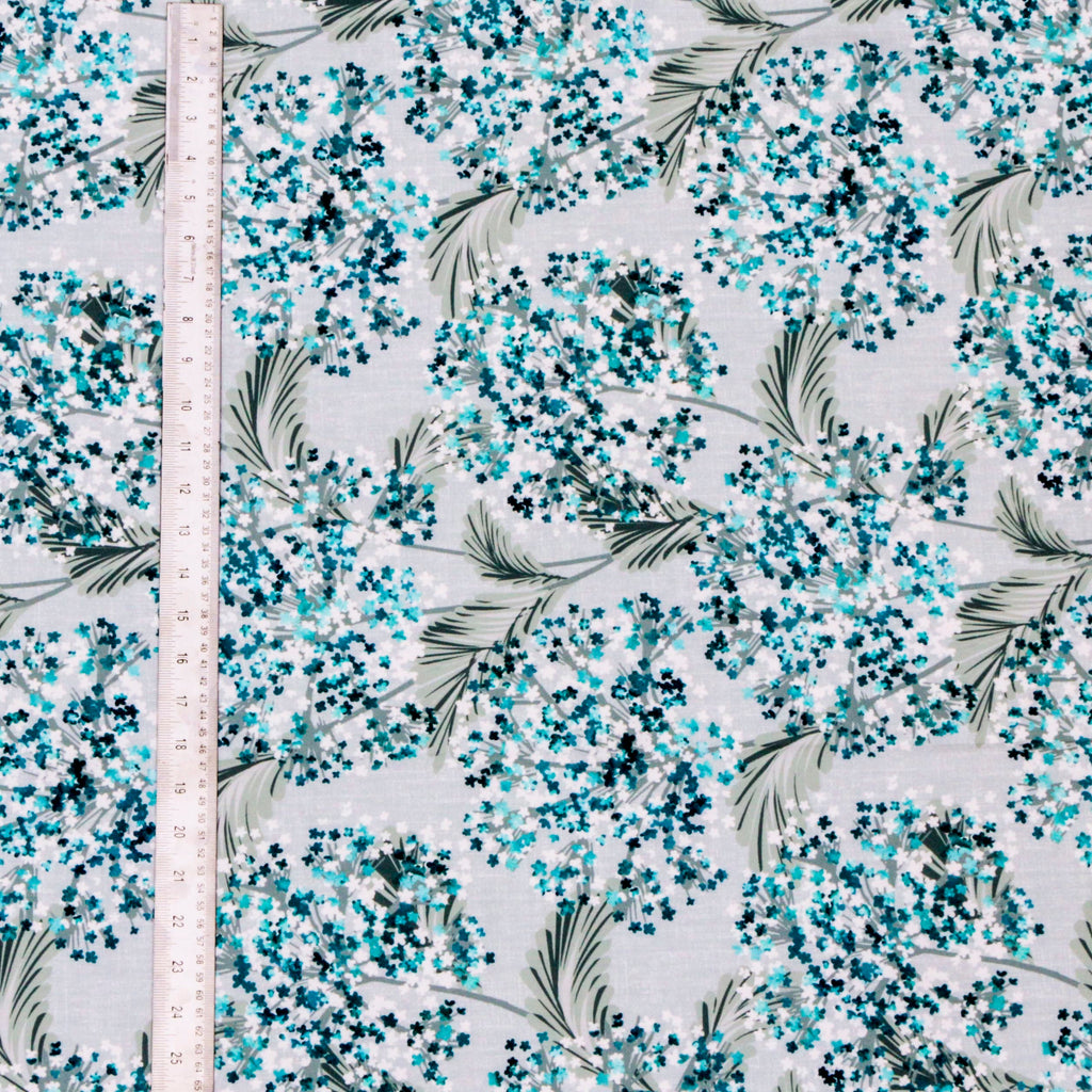 Turquoise Blue Flowers Printed Cotton Curtain Panels