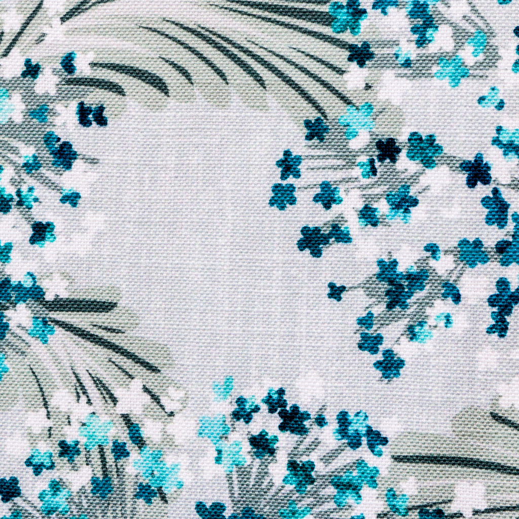 Turquoise Blue Flowers Printed Cotton Curtain Panels