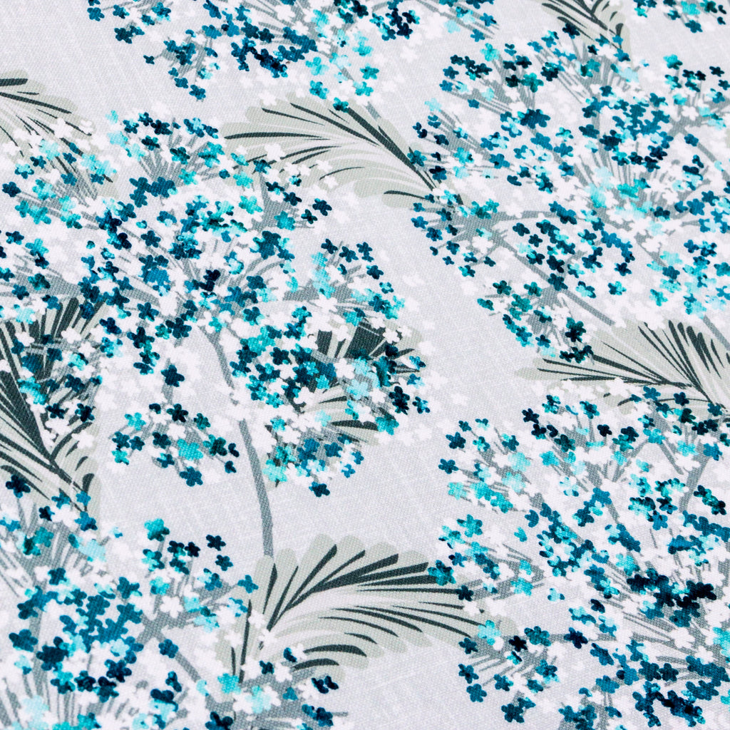 Turquoise Blue Flowers Printed Cotton Curtain Panels