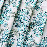 Turquoise Blue Flowers Printed Cotton Curtain Panels