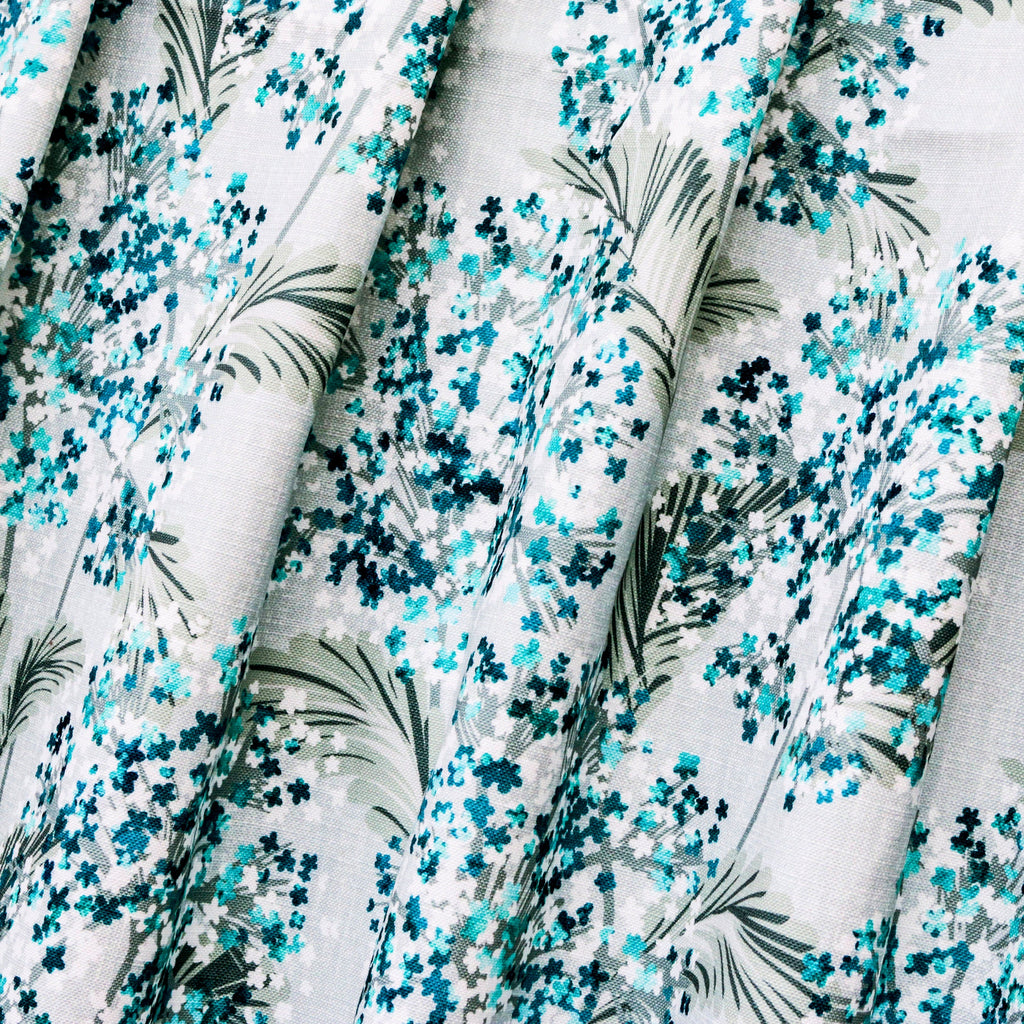 Turquoise Blue Flowers Cotton Fabric By The Metre