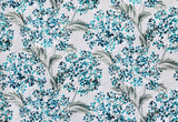 Turquoise Blue Flowers Printed Cotton Curtain Panels